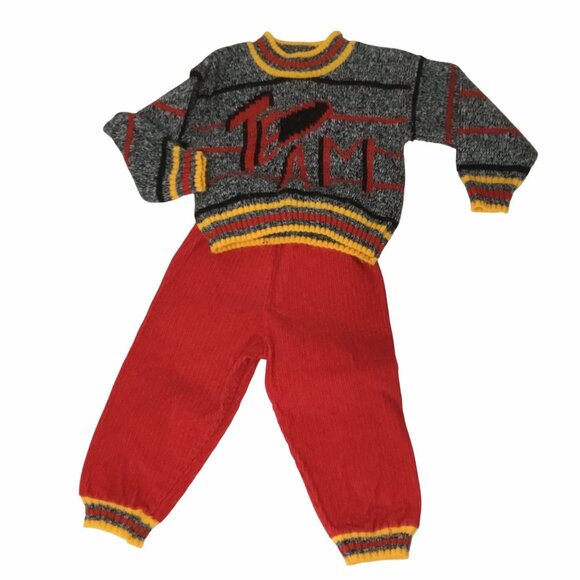 VTG CARTER'S Team Rocket Sweater Set Toddler 2T Red Knit Corduroy Bold USA VBC